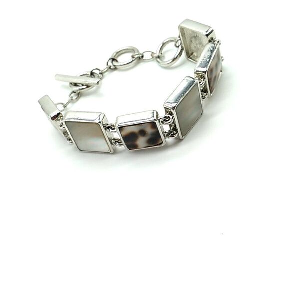 Lia Sophia SUMATRA MOP Tiger Shell Silver Adjustable Toggle Link Bracelet - Picture 6 of 6